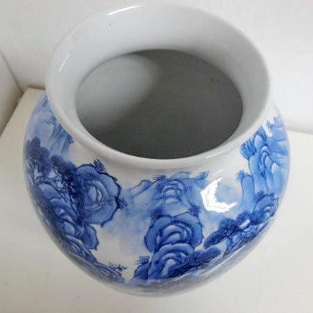送料無料 ◆ 工芸品 陶磁器 花瓶 ◆ 直径220×高さ360ｍm 青系_3