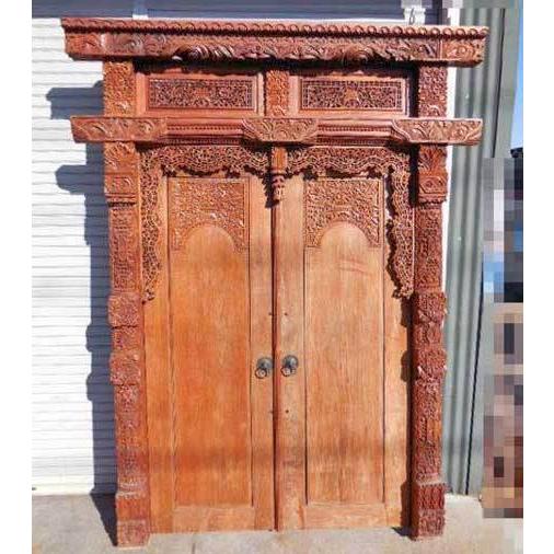 木製工芸 ◇ バリ製 大型 扉 木製 彫刻 幅2210×奥行170×高さ2850mm