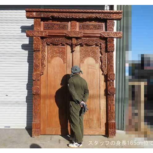 木製工芸 ◇ バリ製 大型 扉 木製 彫刻 幅2210×奥行170×高さ2850mm