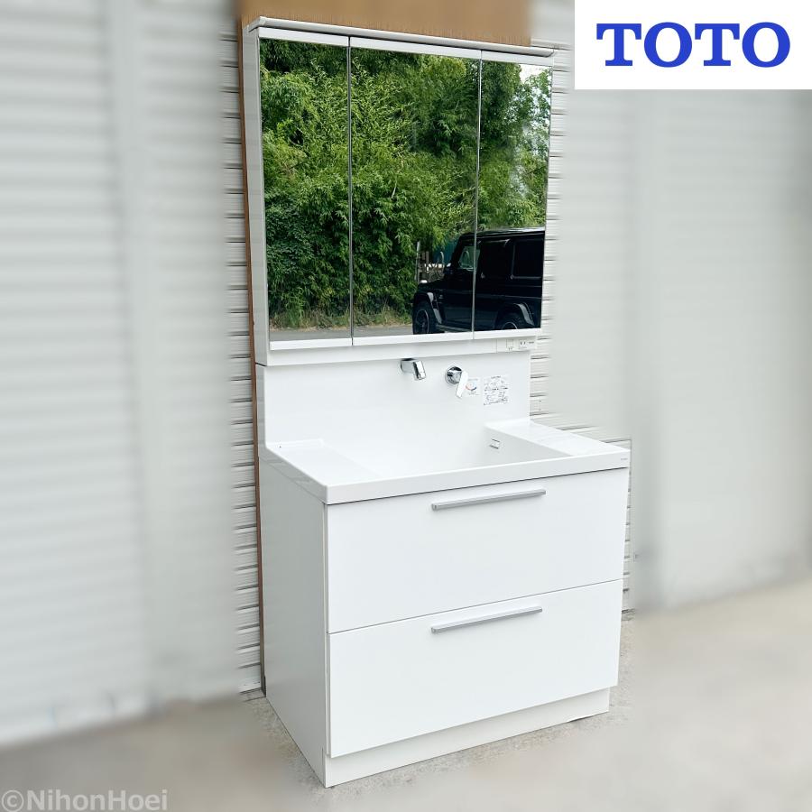 【新品未使用】TOTO 洗面化粧台オクターブ 収納引出上下組 幅90cmホワイト TOTO 洗面化粧台 ◇ 幅900×奥行550×高さ1890mm ◇ 三面鏡 大容量収納