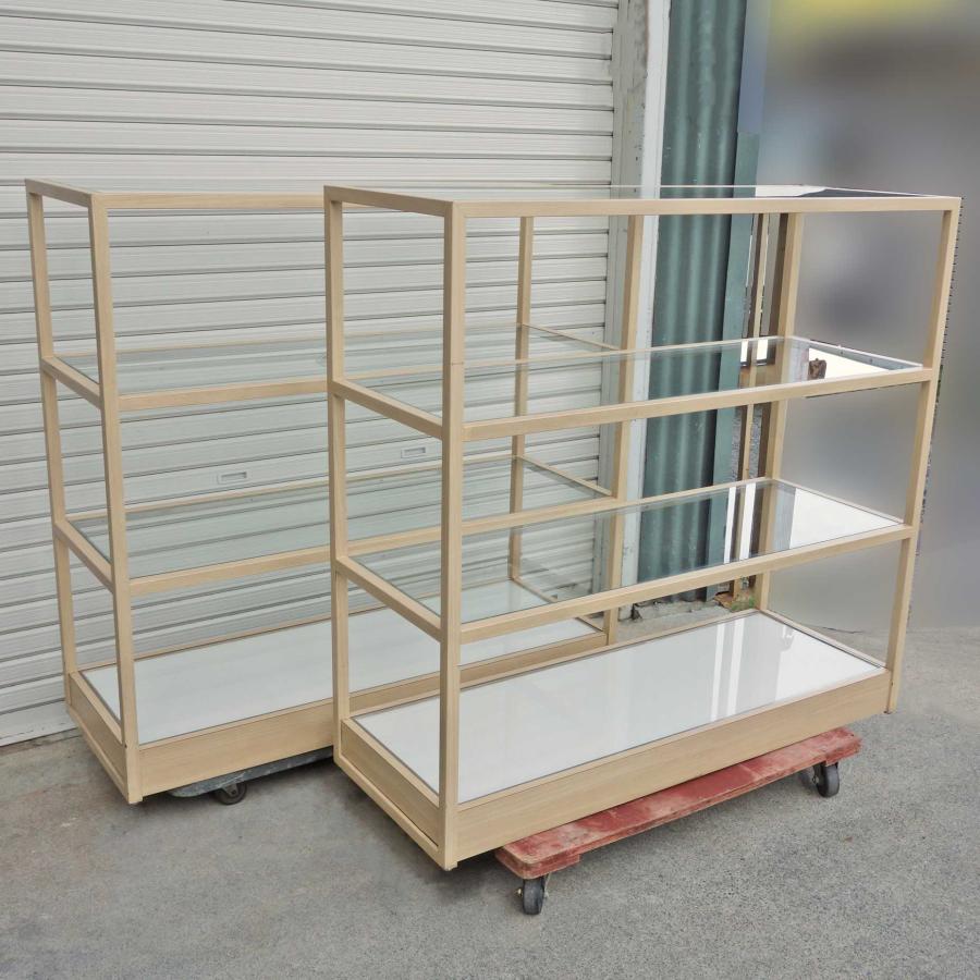 スチール棚 ガラス棚板 ◇ 木目調 ベージュ系 幅1200×奥行450×高さ 