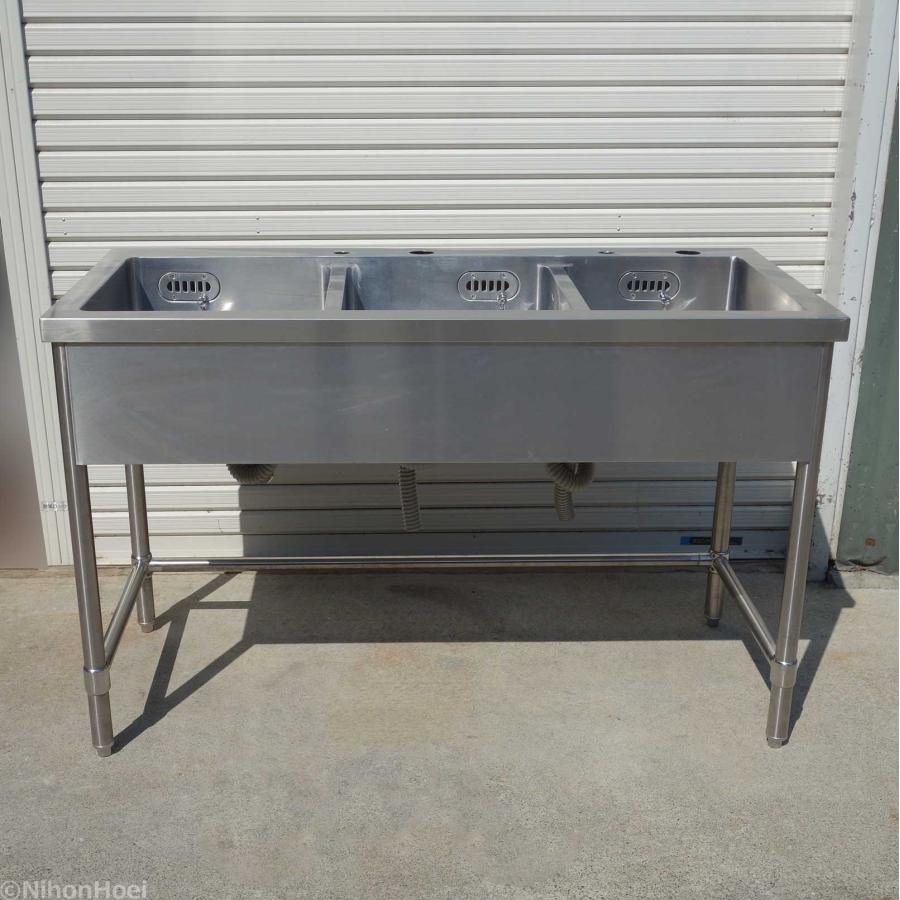 ステンレス 3槽シンク ◇ 幅1300×奥行600×高さ815mm 三方枠 薄型