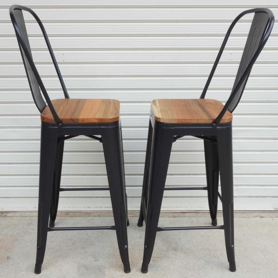 カウンターチェア 背もたれ付き 2脚セット ◇ 天然木 ブラックスチール