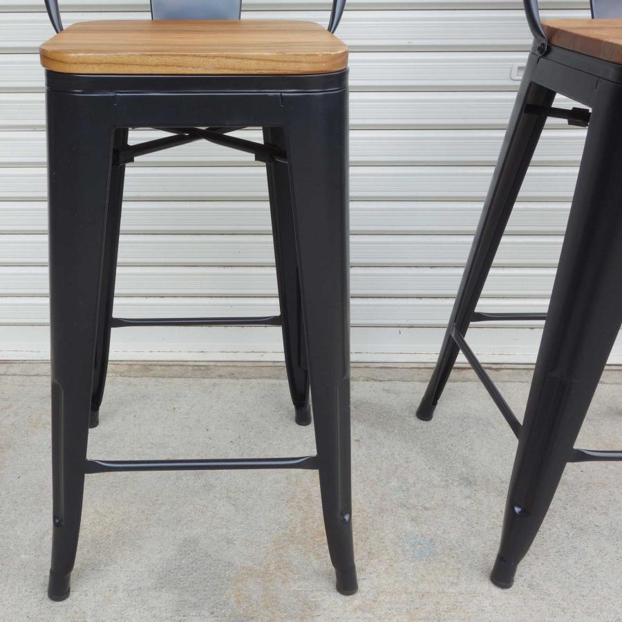 カウンターチェア 背もたれ付き 2脚セット ◇ 天然木 ブラックスチール