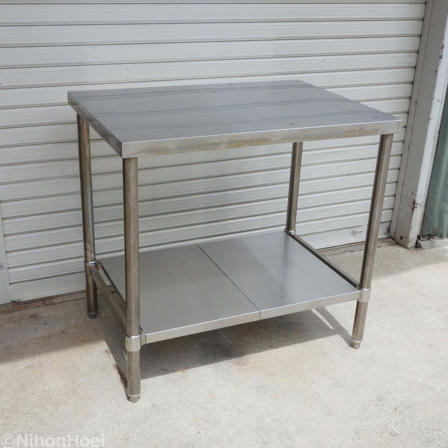 ステンレス 作業台 ◇ 幅850×奥行600×高さ800mm 丸パイプ 棚 棚板付き