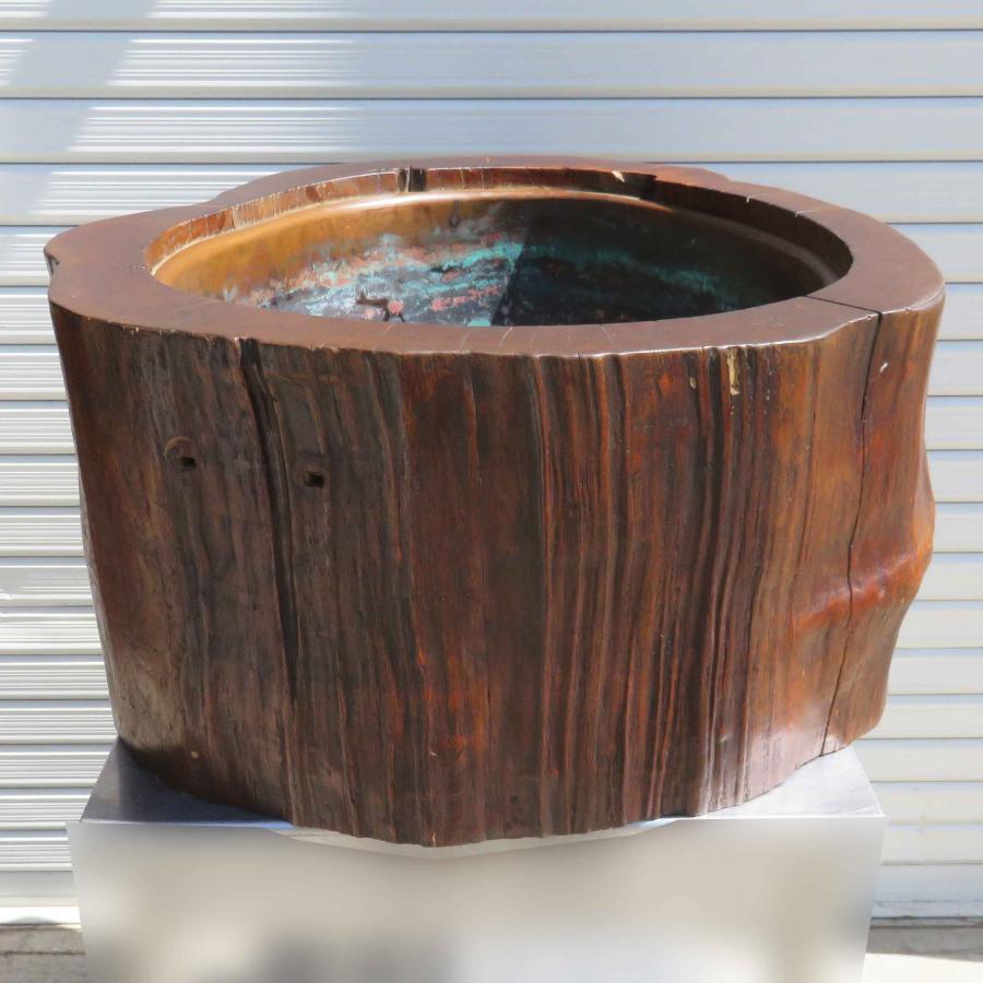 時代　特大　切り株火鉢　亀細工　天然杢　くり抜き 大型 火鉢 くり抜き 天然木 ◇ 幅720×奥行610×高さ305mm 囲炉裏 古民具