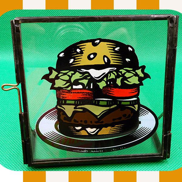 ハンバーガーセットのステンドグラスパネル ステンドグラス作家 寺島裕子 GLASS BURGER ハンバーガーフレーム