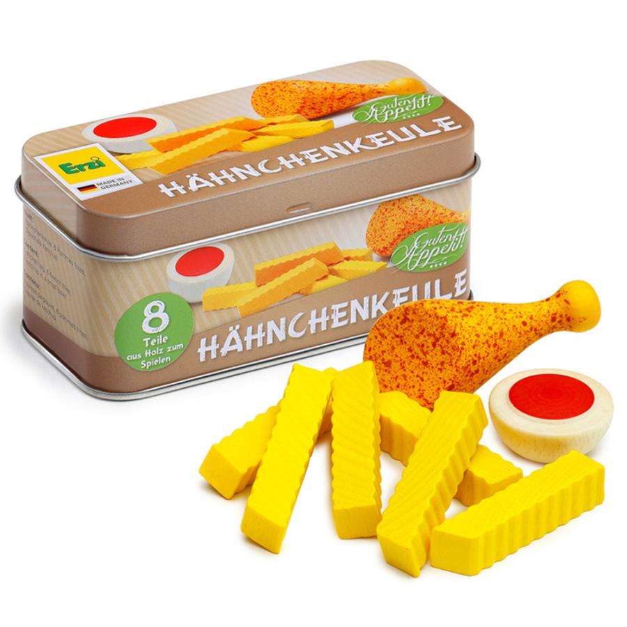 Erzi ままごと缶 Erzi(エルツィ)木製ままごと『缶入りフライドチキンセット(3種入り