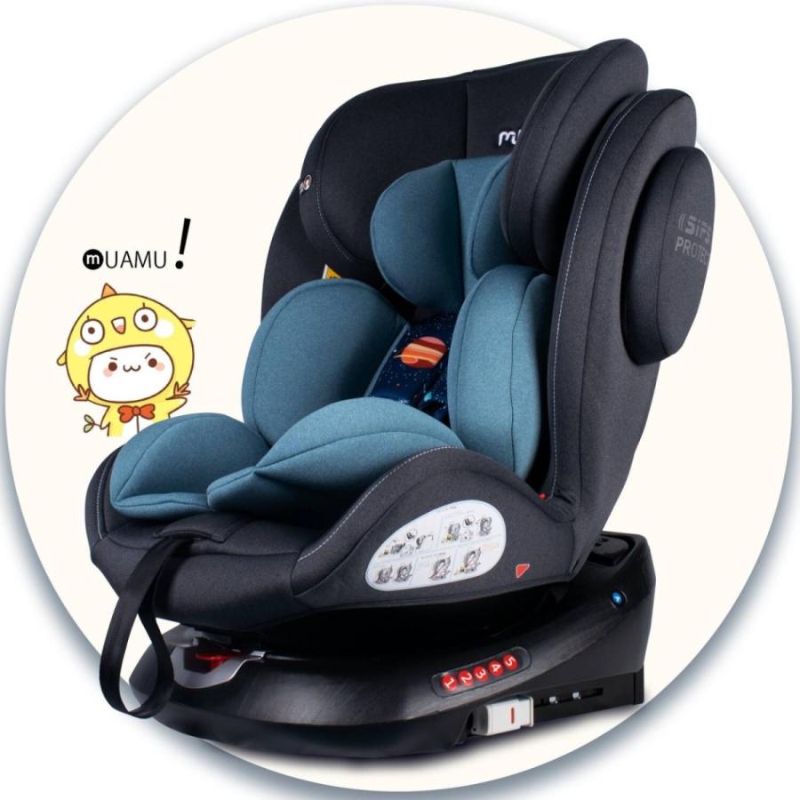 Muamuチャイルドシート 360回転 新生儿〜12歳頃 ISOFIX・ シートベルト両方とも固定 ECE R44　国内正規品　ブルー