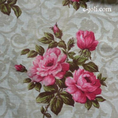 仏アンティーク】フランスアンティークカーテン ローズ柄リネン