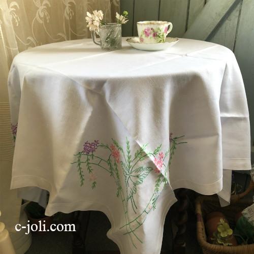 英国アンティーク】手刺繍リネンテーブルクロス T527 : Antique CJoli