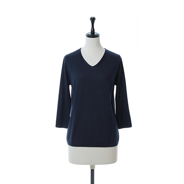 シルク 100% 7分袖Vネックプルオーバー | 