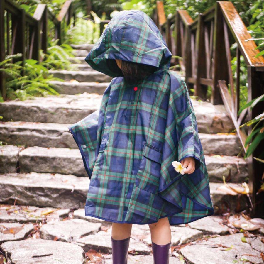 レインコート キッズ レインポンチョ グリーンチェック 100 子供用 幼稚園 保育園 3歳 4歳 レインコート 雨具 かっぱ 男の子 女の子  フード付き 通学 通園 旅行 :KREA-100BWH:Craft Kyoto 通販 