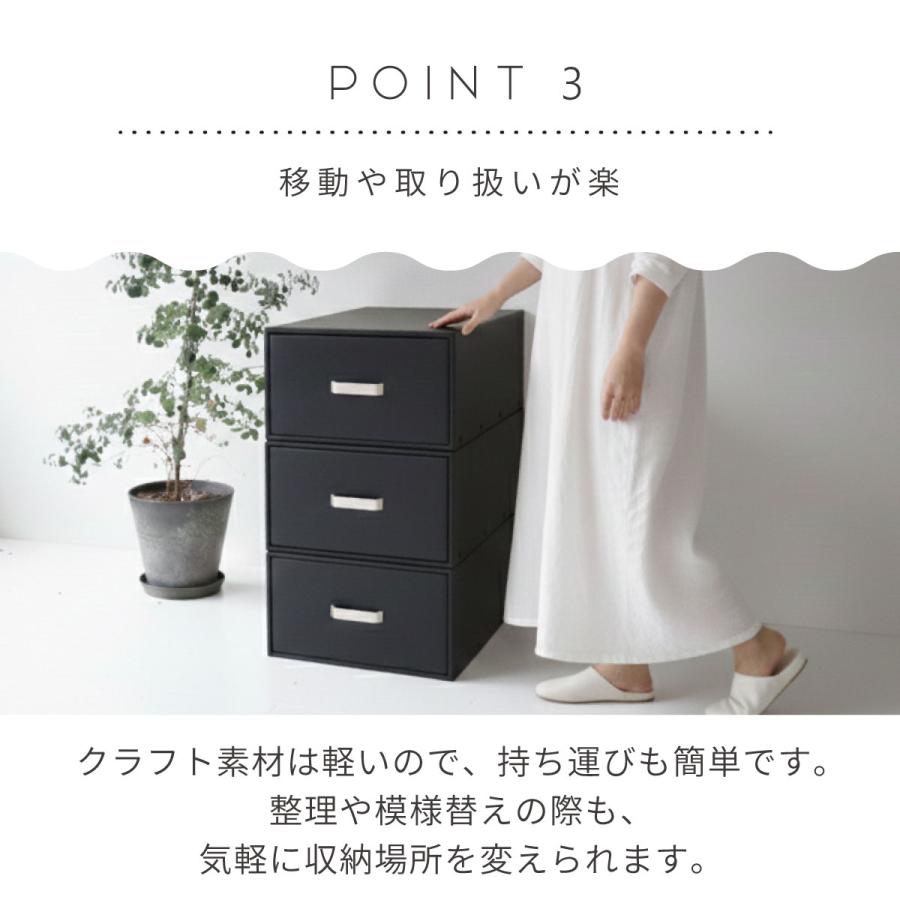 収納ボックス CRAFT 押入れ用 引き出し 3個組 黒 ブラック ダンボール
