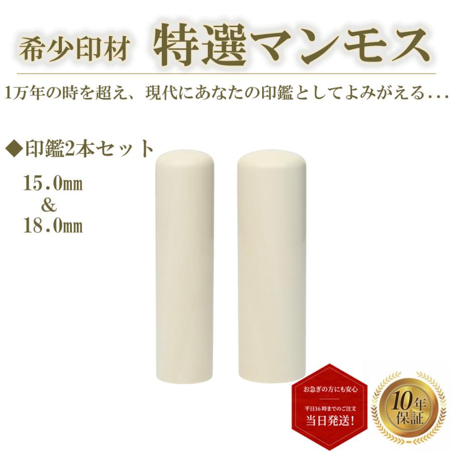 個人印 実印 18mm 銀行印 15mm 認印 マンモス 2本セット 高級 送料無料 【爆買】