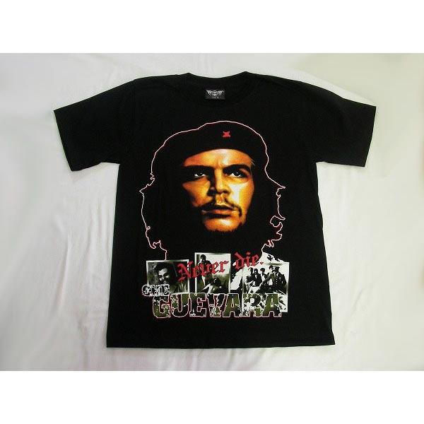 チェ ゲバラ 顔写真 半袖Tシャツ 両面プリント 黒 : シリコンホース