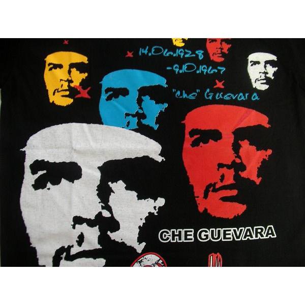 チェ ゲバラ 肖像画 半袖Tシャツ 両面カラフル 黒 : シリコンホース