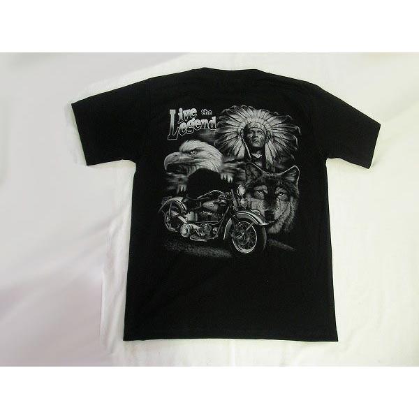 インディアン 鷲 狼 両面プリント 半袖Tシャツ 黒 : シリコンホース