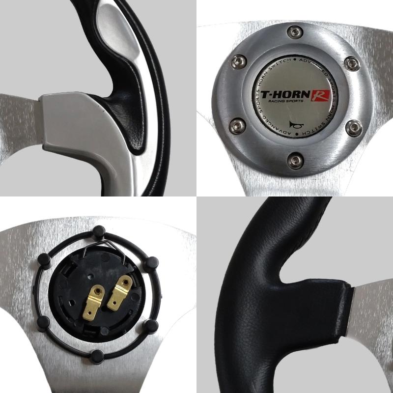 展示品未使用良品】PCD70mm規格 32cm 小径ステアリング 銀/黒 ブラック