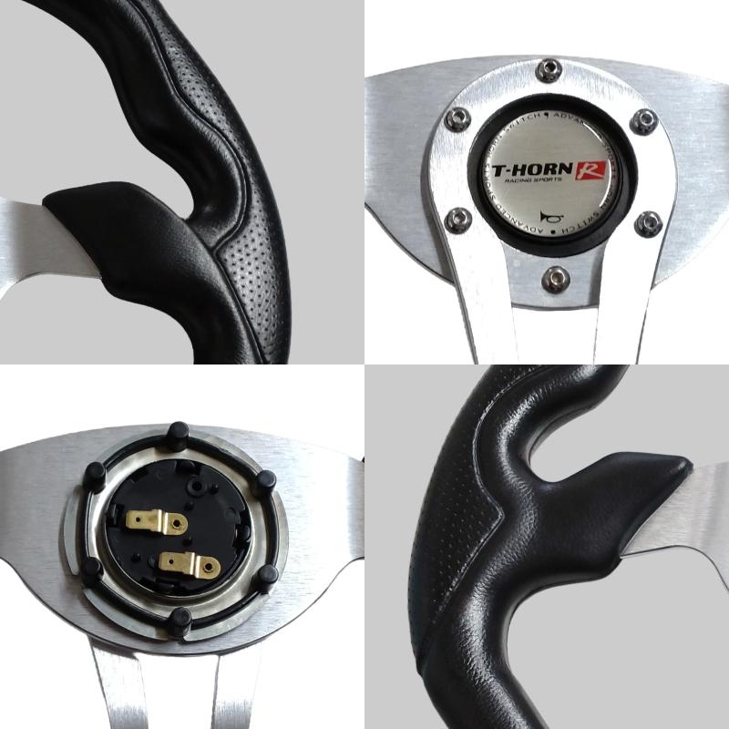 展示品良品特価！】PCD70mm規格 35.5×34cm 小径ステアリング 銀/黒/黄