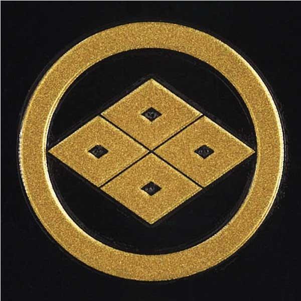 家紋 蒔絵シール 家紋ステッカー 「 丸に四目菱 」 金 30mm : TOYO