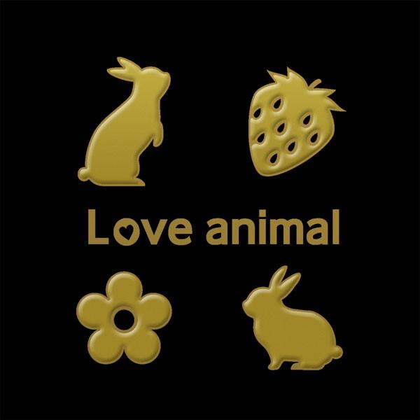 うさぎ　蒔絵シール　love animal 　「ウサギ（花とイチゴ） 金」｜toyolabo