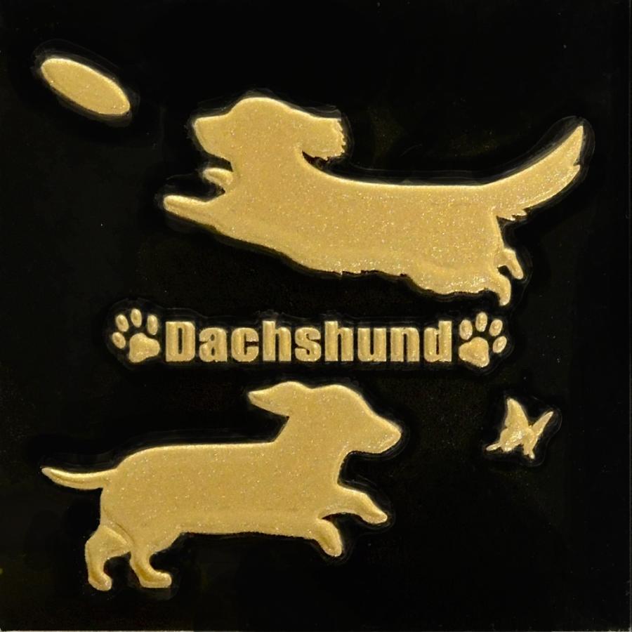 犬 蒔絵シール LOVE DOG ミニチュアダックスフンド（フリスビーと蝶々