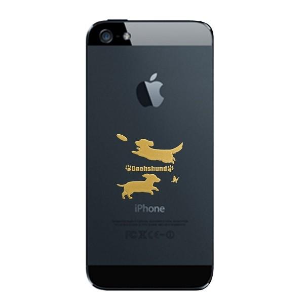 犬 蒔絵シール LOVE DOG ミニチュアダックスフンド（フリスビーと蝶々
