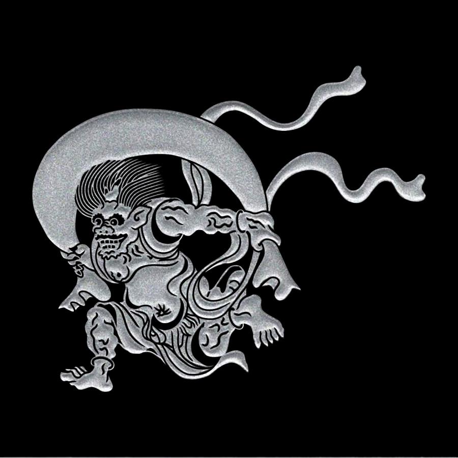 縁起物 蒔絵シール 「風神 B 」 銀 55mm シルバー 風神雷神 : TOYO