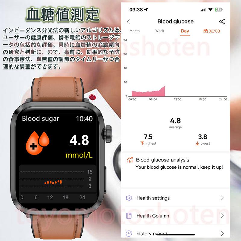 2024最新「レーザー理学療法 測定」スマートウォッチ 日本製センサー 血中脂質尿酸 ECG心電図 体温 SOS 心拍数 血圧 血中酸素 睡眠 着信通知 活動量計｜toyomotoshoten｜18