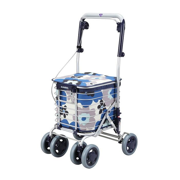 ユーバ産業 SUWAREL シルバーカー ショッピングカート 花柄ブルー　日本製 ユーバ産業 ショッピングカート スワレル 花柄 ネイビーブルー