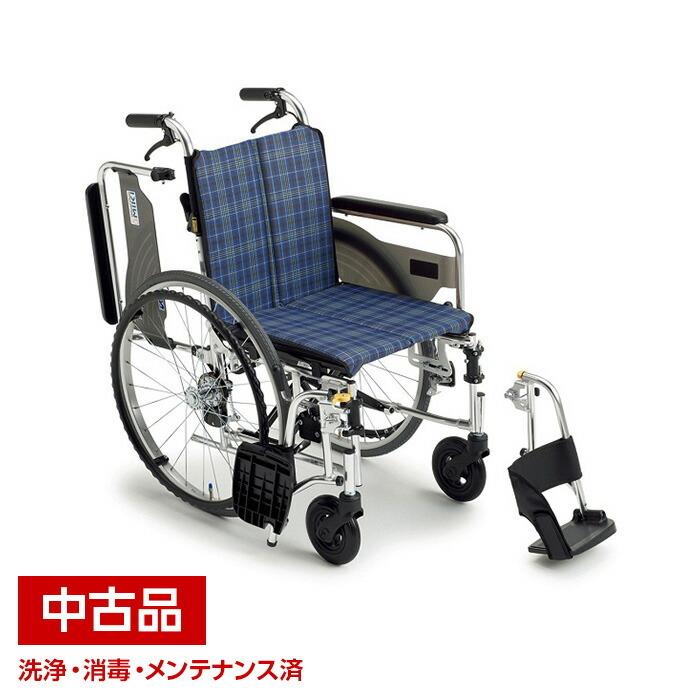 自走用軽量折りたたみ式車椅子（中古品） 中古】 ミキ スキット4 SKT-4 A-6 自走 車いす 青 ブルー チェック