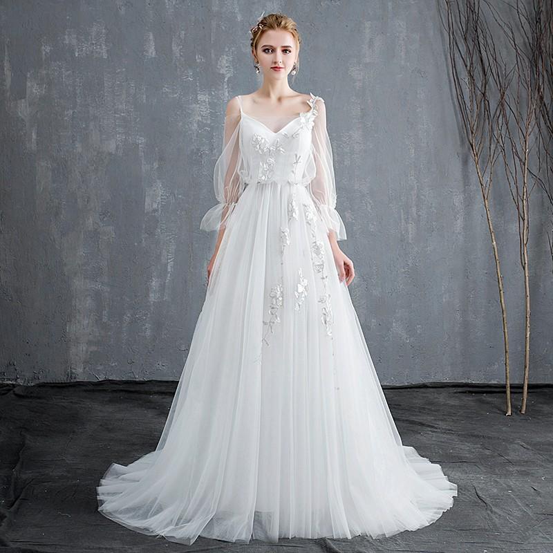 ウエディングドレス 長袖 安い 花嫁 白 二次会 aライン ロングドレス 結婚式 ブライダル 大きいサイズ パーティードレス 海外挙式 演奏会 披露宴