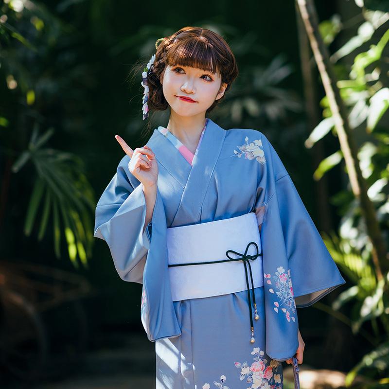 3469 高級浴衣帯付きセットブルー花柄松坂屋