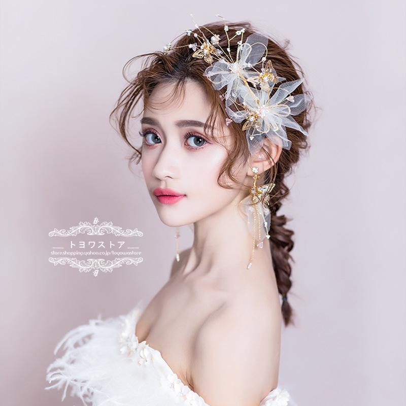 ヘッドドレス ウェディング ヘアアクセサリー 花嫁 イベント ダンス 髪飾り 成人式 結婚式 二次会 ブライダル 安い ウエディング ３点セット  額飾り :CRTS70527:トヨワストア - 通販 - Yahoo!ショッピング