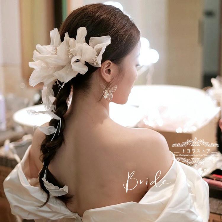 ウェディングヘッドドレス 手作り 花嫁 髪飾り ヘッドドレス 結婚式 フラワー ヘアアクセサリー 花 髪飾り 成人式 二次会 教会挙式 プライダル小物 :crts70581:トヨワストア 通販 花嫁 髪飾り リボンレース ヘッドドレス ロング ウェディング ヘアアクセサリー