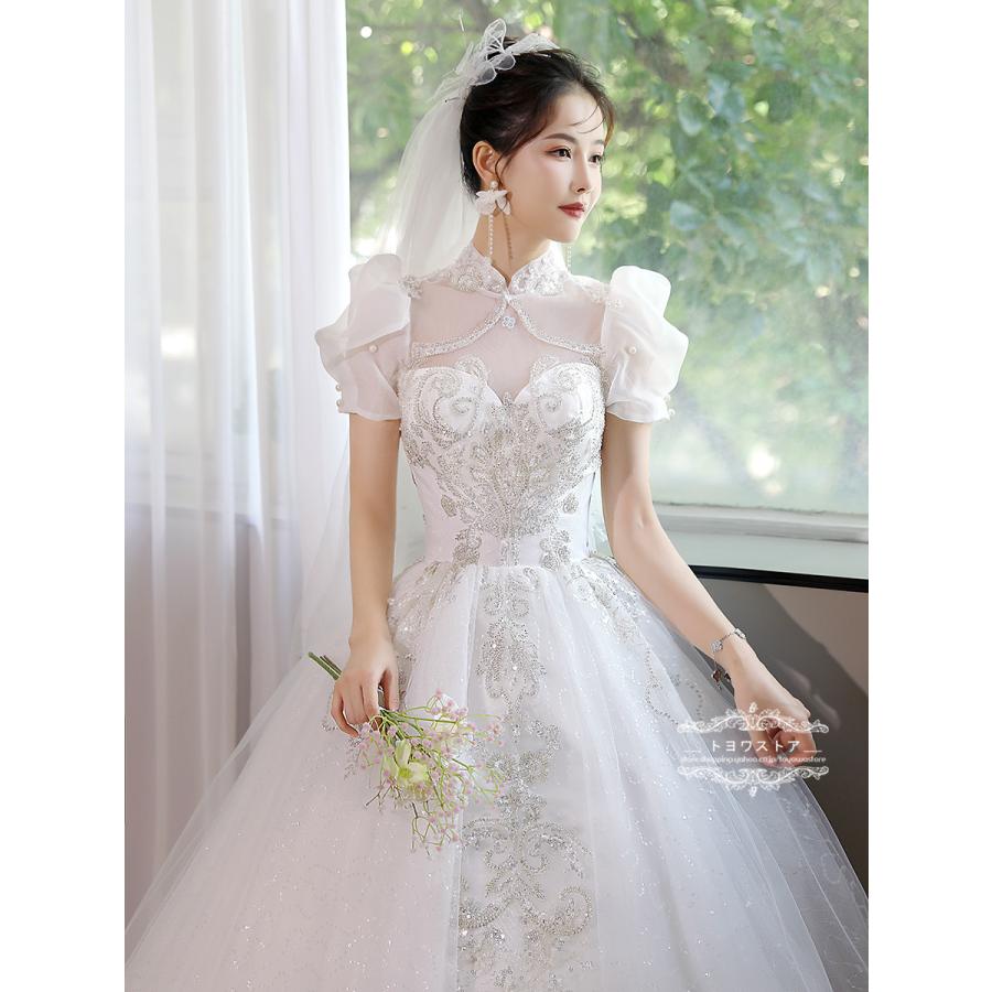 ウェディングドレス 購入安い 韓国 ウエディングドレス プリンセスライン ウェディングドレス 袖あり 結婚式 披露宴 花嫁 ロングドレス 海外挙式