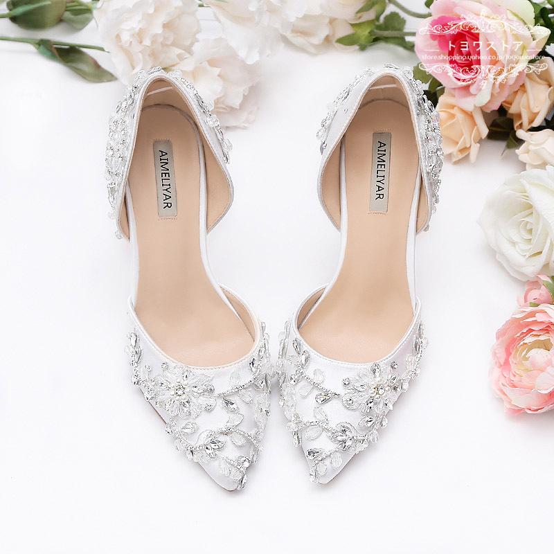 パンプスレディースシューズストラップキラキラパンプスポインテッドトゥピンヒール結婚式パーティーウエディングシューズ通勤ol Ginger掲載商品
