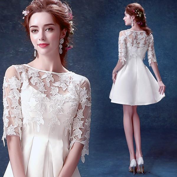 ミニドレス 安い ウエディングドレス ウエディングミニドレス コンサート パーティードレス 二次会 半袖 演奏会 発表会 白 結婚式 花嫁 冬バーゲン 特別送料無料 ウエディングミニドレス