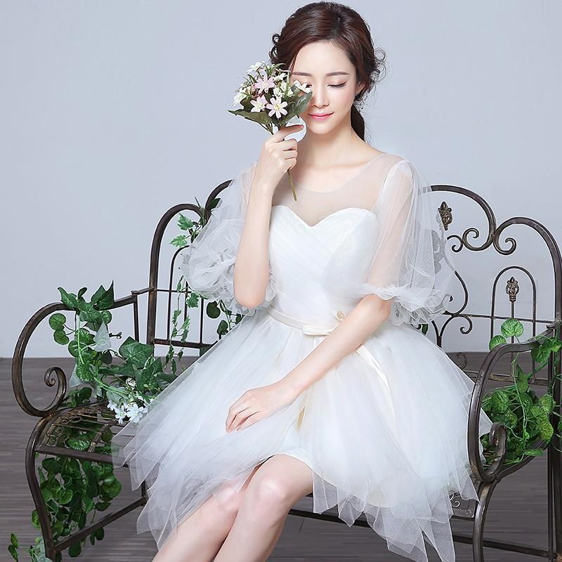 ☆美品☆ ウェディングドレス ミニ丈 結婚式 二次会 パーティー 白