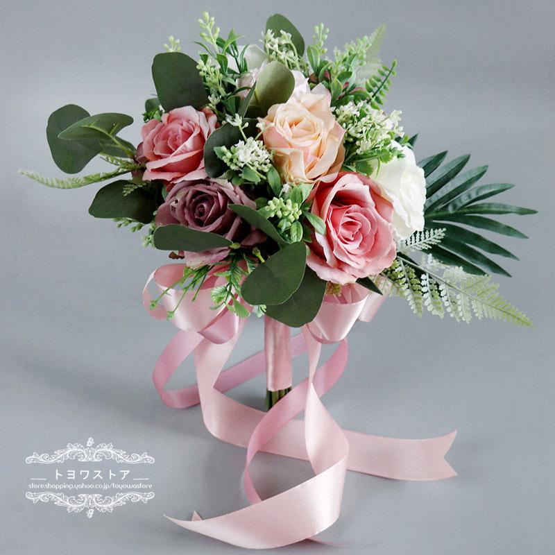 激安正規 ウェディングブーケ 結婚式 ブーケ 花嫁 披露宴 送料無料 前撮り ローズ 母の日 造花 ブライダルブーケ 手作り Newデザイン 二次会