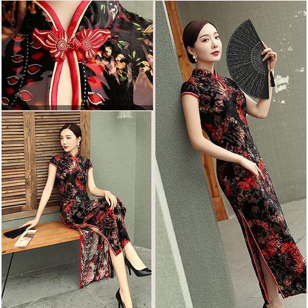 チャイナドレス ロング 大きいサイズ 半袖 ベルベット チャイナドレス風ワンピース 花柄 スリット パーティー チャイナ服 二次会 イベント Ty137 トヨワストア 通販 Yahoo ショッピング