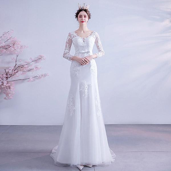 ウェディングドレス 長袖 安い Aラインドレス 二次会 花嫁 パーティードレス 披露宴 ブライダル 結婚式 ロングドレス シンプルドレス ホワイト Ty395 トヨワストア 通販 Yahoo ショッピング