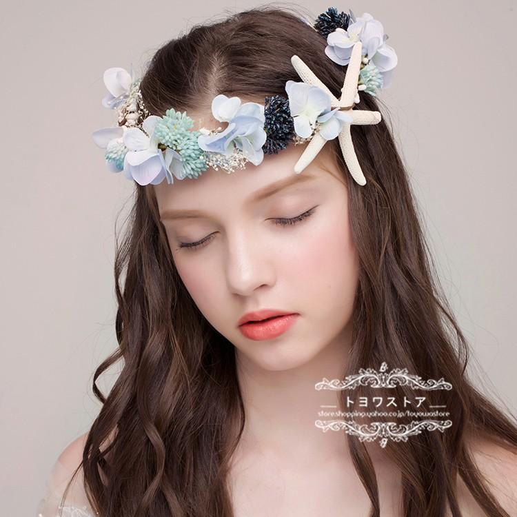 花冠 ウェディング 安い カチューシャ ティアラ 花輪 リゾート 貝殻 ヘッドドレス 髪飾り 花嫁 子供花冠 二次会 結婚式 フェス 森ガール ボヘミア 手作り hh074 トヨワストア 通販 Yahoo ショッピング