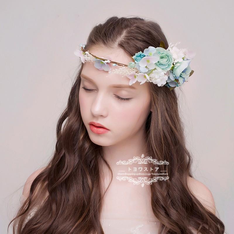 花冠 花かんむり 手作り 安い ウェディング 花冠 ヘッドドレス ティアラ 造花 髪飾り キッズ 子供用 リゾート 花嫁 二次会 結婚式 ボヘミア 水色 hh147 トヨワストア 通販 Yahoo ショッピング