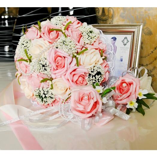 ウエディングブーケ 安い ブートニア リストブーケ 4点セット 結婚式 ローズ 造花 アレンジメント 花嫁 ブーケ 手作り ブライダルブーケ ジュエリー ph103 トヨワストア 通販 Yahoo ショッピング