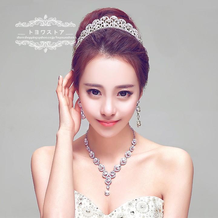 ウェディング ヘッドドレス 安い ティアラ クラウン ネックレス ピアス イヤリング 結婚式 髪飾り 花嫁 パーティー 披露宴 二次会 アクセサリー ダイヤモンド pssjt037 トヨワストア 通販 Yahoo ショッピング