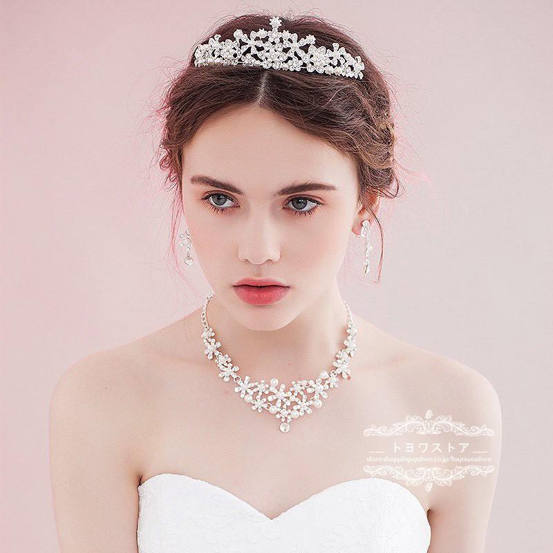 ウエディング ヘッドドレス 安い ティアラ ヘアピン ネックレス ピアス イヤリング 結婚式 髪飾り 花嫁 パーティー 二次会 ブライダルアクセ 3点セット パール pssjt130 トヨワストア 通販 Yahoo ショッピング