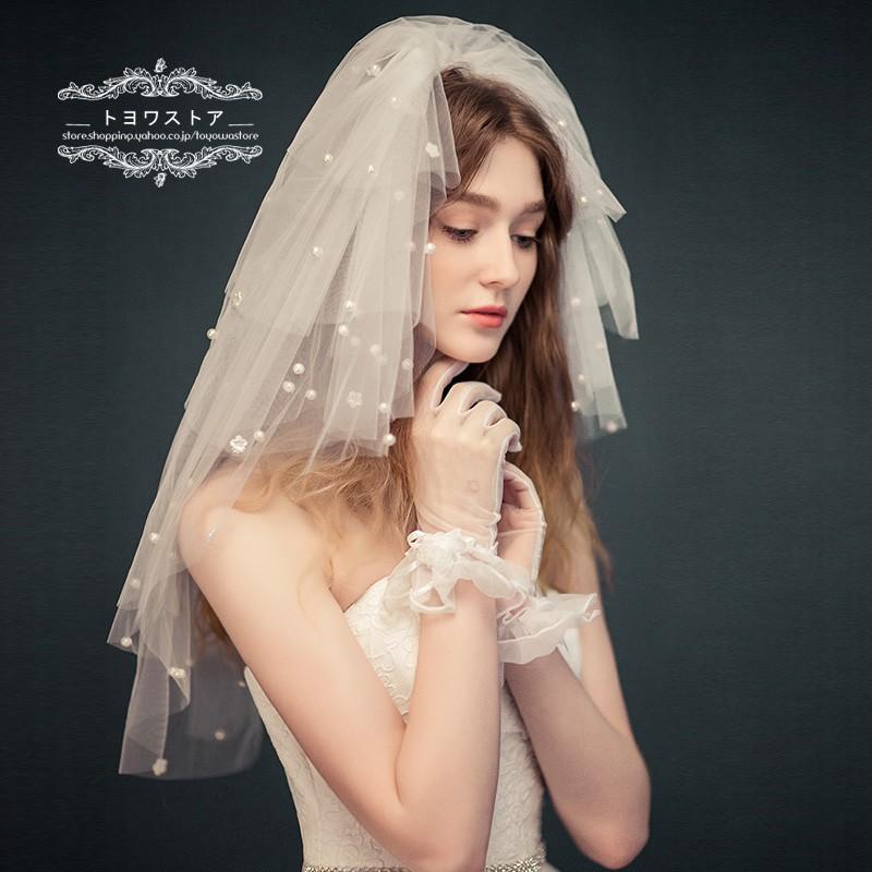 ブライダルベール ショートベール ウェディングベール オフホワイト ベールアップ バニラ スウィート 可愛い