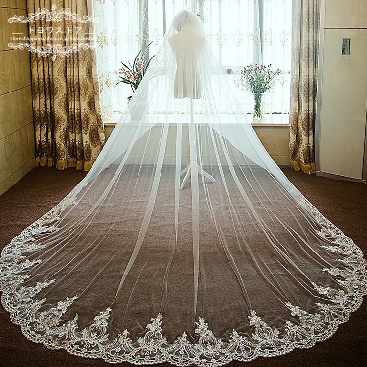 ウエディングベール オフホワイト ロングベール 安い 結婚式用ベール 